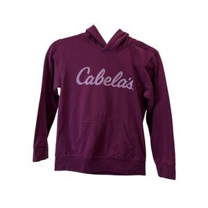 Cabelas Purple Logo Spellout Pullover Hoodie Sweatshirt Sweater Girls Youth Sz L
